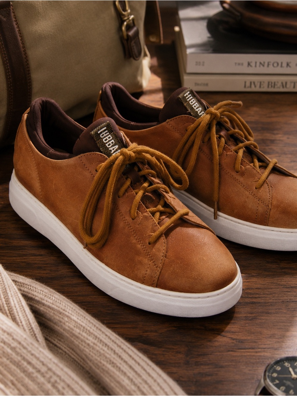 Samuel Hubbard Burnished Leather Sneakers Men’s 9